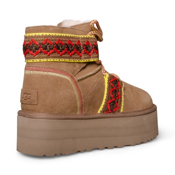 UGG CLASSIC MINI II BRAID PLATFORM CHESTNUT SUEDE - Picture 7 of 8